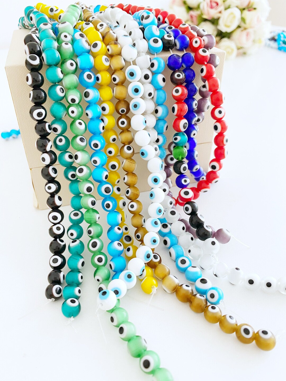 50 Pcs Evil Eye Bead, 8mm Round Glass Evil Eye Bead, Evil Eye Beads Set of 50, Greek Evil Eye