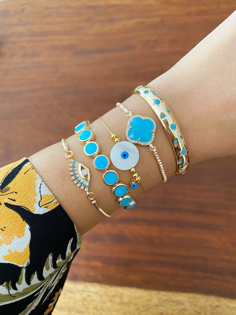 Evil Eye Bracelet Gold Bangle Bracelet Turquoise Bead Etsy UK