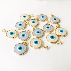 evil eye bead, bulk, murano glass beads, evil eye pendant, evil eye charm, gold evil eye charm, 24K gold frame, malocchio, gold pendant image 7