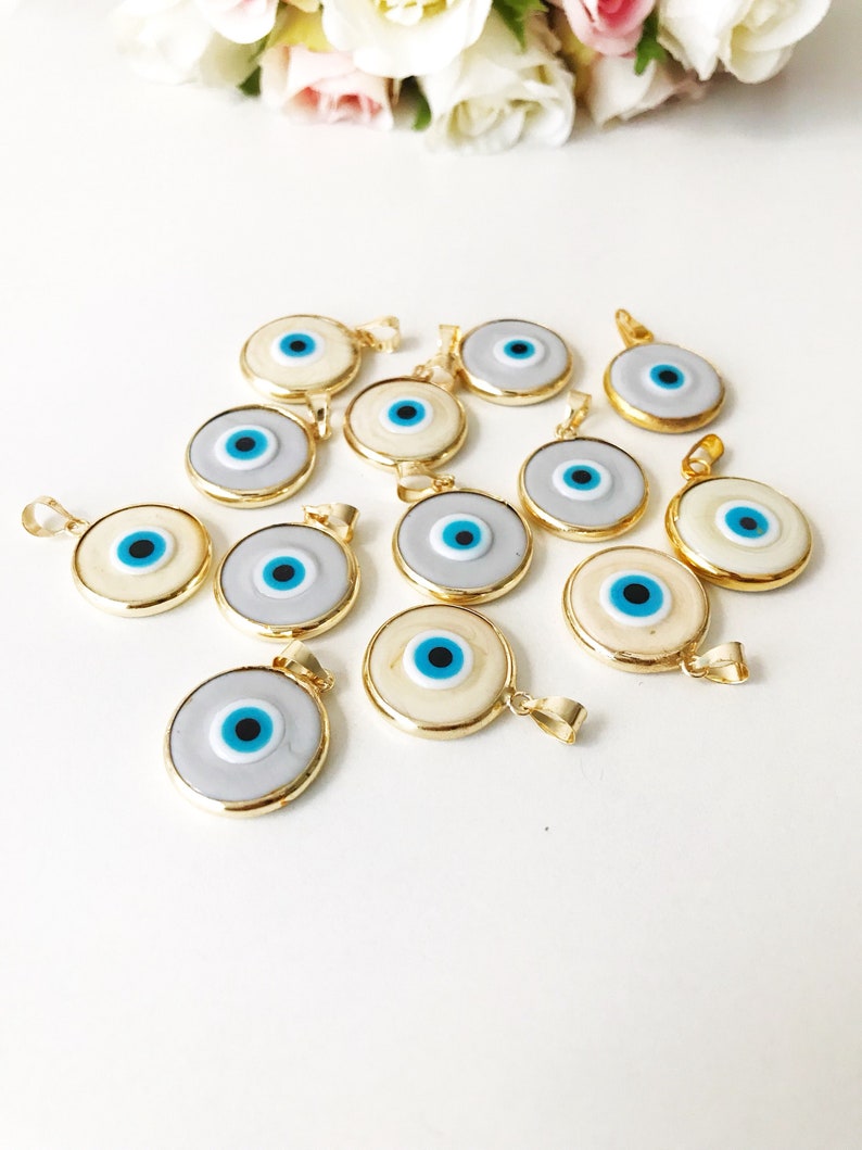 evil eye bead, bulk, murano glass beads, evil eye pendant, evil eye charm, gold evil eye charm, 24K gold frame, malocchio, gold pendant image 7