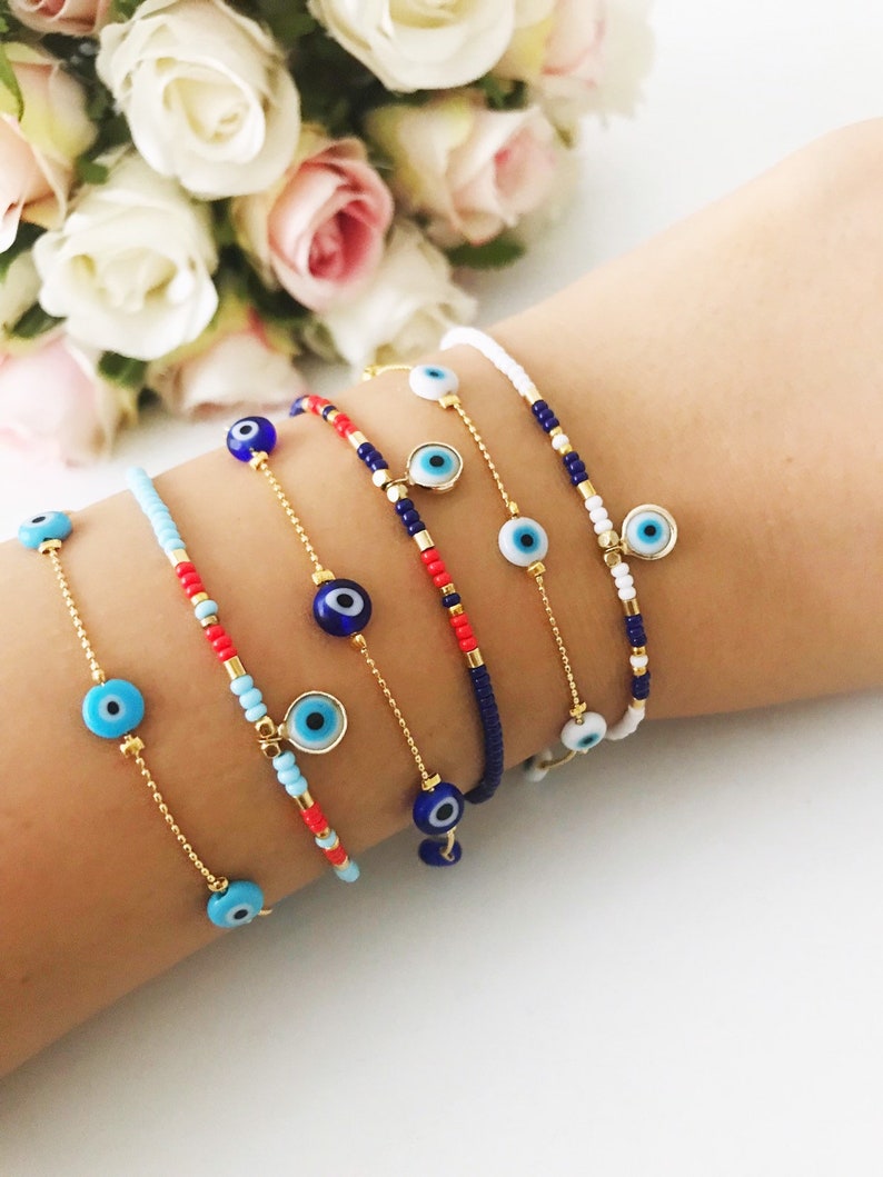 Evil Eye Bracelet Evil Eye Charm Bracelet Seed Beads Etsy