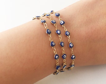 Blue evil eye bracelet, evil eye chain bracelet, turkish evil eye, evil eye bead, minimalist bracelet, gold bracelet, evil eye jewelry