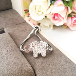 Silver elephant bracelet, elephant charm bracelet, zirconia bracelet, adjustable bracelet, luck bracelet, elephant jewelry, animal charm image 6