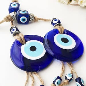 Evil eye home decor, evil eye wall hanging, turkish evil eye bead, blue glass evil eye beads, large evil eye wall hanging, macrame decor image 8