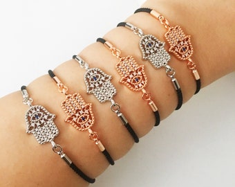 Hamsa bracelet, hamsa hand charm, silver bracelet, rose gold bracelet, good luck bracelet, adjustable bracelet, fatima hand bracelet