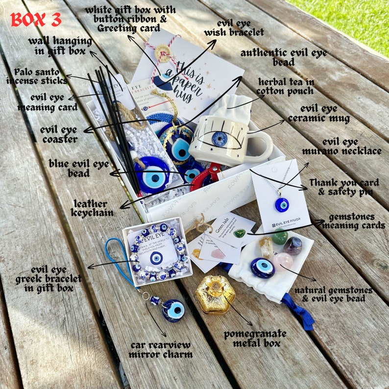 Christmas Gift Box Evil Eye, Greek Evil Eye Bead Jewelry, Gift Basket for Men Women, Self Care Package, House Protection, Spiritual Gift Box BOX 3