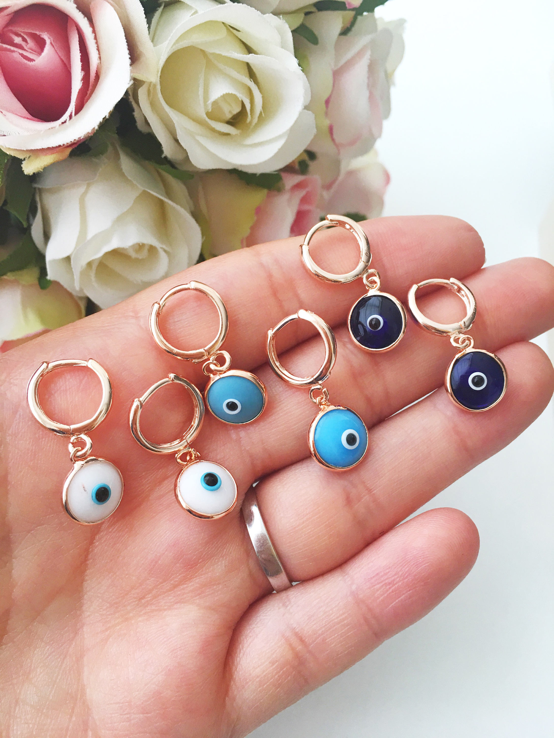 Evil eye hoop earrings blue evil eye hoop earrings nazar Etsy