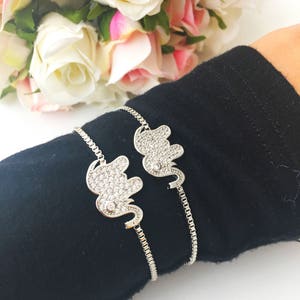 Silver elephant bracelet, elephant charm bracelet, zirconia bracelet, adjustable bracelet, luck bracelet, elephant jewelry, animal charm image 4