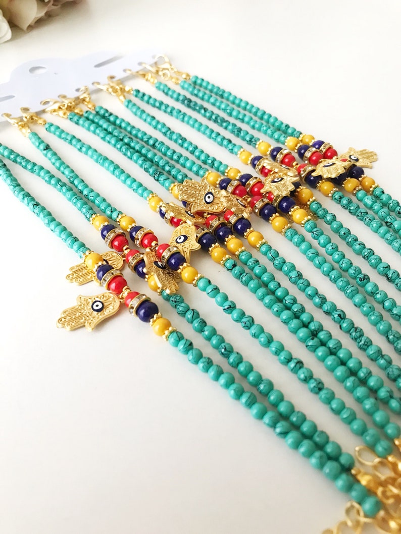 Evil Eye Bracelet Hamsa Charm Bracelet Turquoise Beaded Etsy