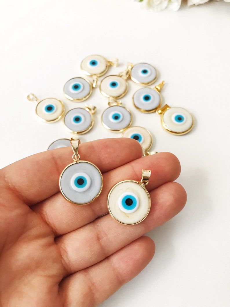 Evil eye beads 5 pcs, murano glass beads, evil eye charm for necklace, glass evil eye charms, evil eye necklace, ojoturco charms, maldeojo image 7