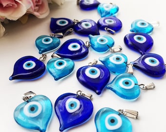 Heart evil eye beads, blue evil eye charm, dark blue turquoise evil eye beads, glass evil eye charms, malacchio beads, ojoturco charms