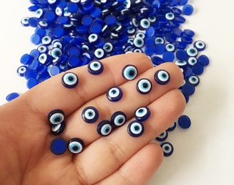 8mm evil eye cabochons, 20 pcs evil eye resin cabs, blue evil eye beads, evil eye cab, jewelry cabochon, blue flat evil eye bead, greek bead