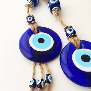 Evil eye home decor, evil eye wall hanging, turkish evil eye bead, blue glass evil eye beads, large evil eye wall hanging, macrame decor image 5