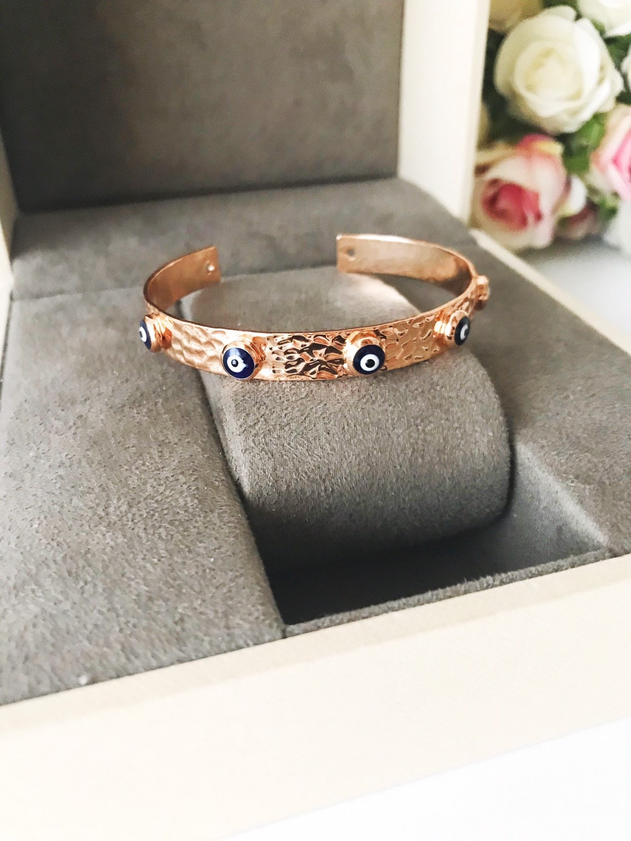 Adjustable Evil Eye Cuff Bracelet Blue Evil Eye Charm Bracelet Evil Eye Jewelry in Rose Gold or Gold Gift Bracelet for Friend Etsy France