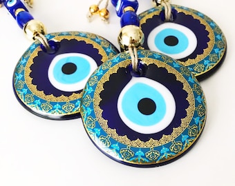 Blue evil eye wall hanging, painted evil eye wall hanging, evil eye wall decor, Greek evil eye bead, authentic home decor, evil eye home