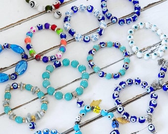 Handmade Evil Eye Bracelet, Stretchy Glass Bead Bracelet, Evil Eye Protection Jewelry, Turkish Evil Eye Gift, Unisex Boho Bracelet