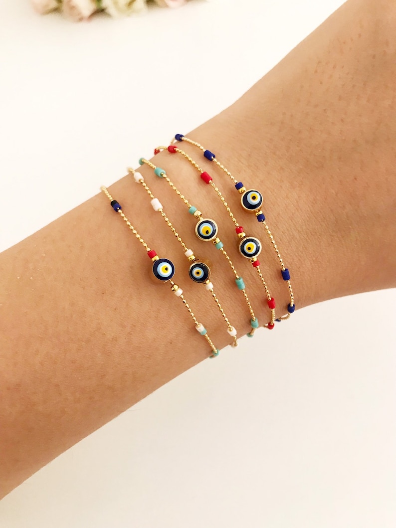 Evil Eye Bracelet Evil Eye Charm Bracelet Seed Beads Etsy