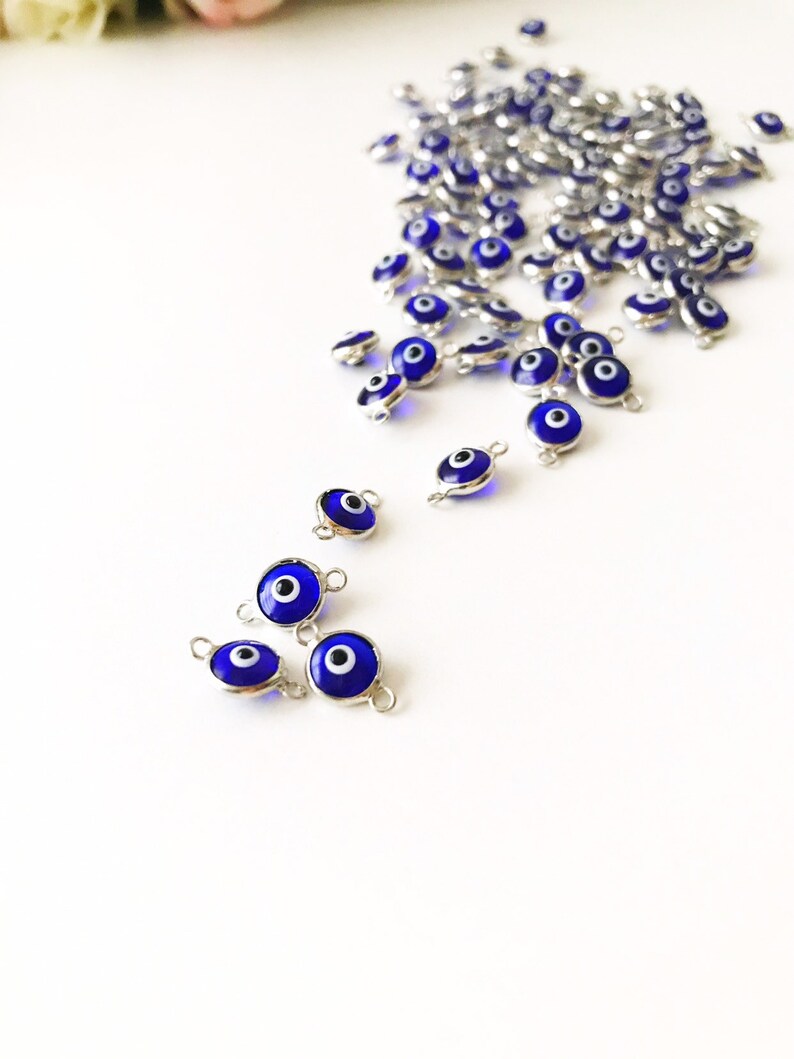 Mini Glass Evil Eye Beads, Blue Evil Eye Charm, Connectors for Unique Jewelry Making, Glass Beads for Bracelets and Necklaces, Good Luck bild 9