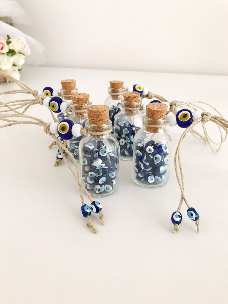 rustic wedding favor cork bottle favors eye Wedding favors for guests mini bottle wedding favors greek wedding favors evil eye beads