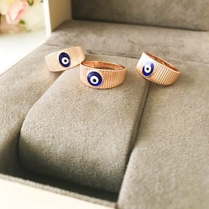 Blue Evil Eye Ring, Gold Adjustable Ring, Delicate Ring Gifts for Women Girls, Greek Ring image 7