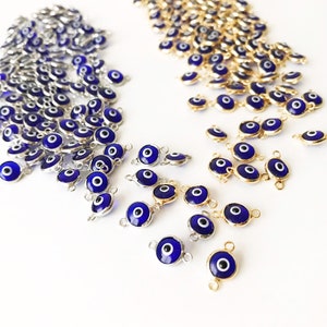 Mini Glass Evil Eye Beads, Blue Evil Eye Charm, Connectors for Unique Jewelry Making, Glass Beads for Bracelets and Necklaces, Good Luck bild 2