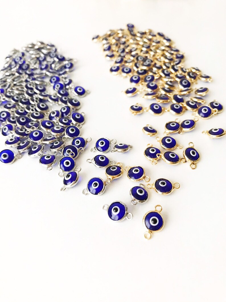 Mini Glass Evil Eye Beads, Blue Evil Eye Charm, Connectors for Unique Jewelry Making, Glass Beads for Bracelets and Necklaces, Good Luck bild 2