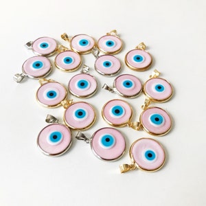 Evil eye bead, pink evil eye bead, murano bead, glass evil eye bead, pink evil eye pendant, gold silver charm, evil eye necklace charm image 6