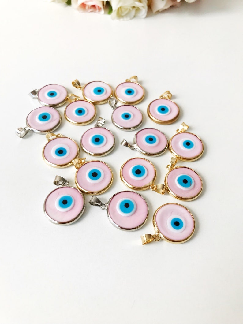Evil eye bead, pink evil eye bead, murano bead, glass evil eye bead, pink evil eye pendant, gold silver charm, evil eye necklace charm image 6