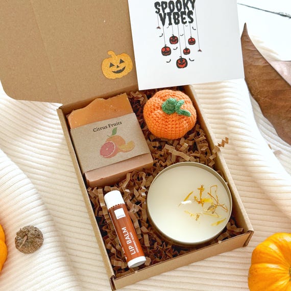Cozy Fall Gift Box with Pumpkin | Hygge Self Care Package with Soap, Candle