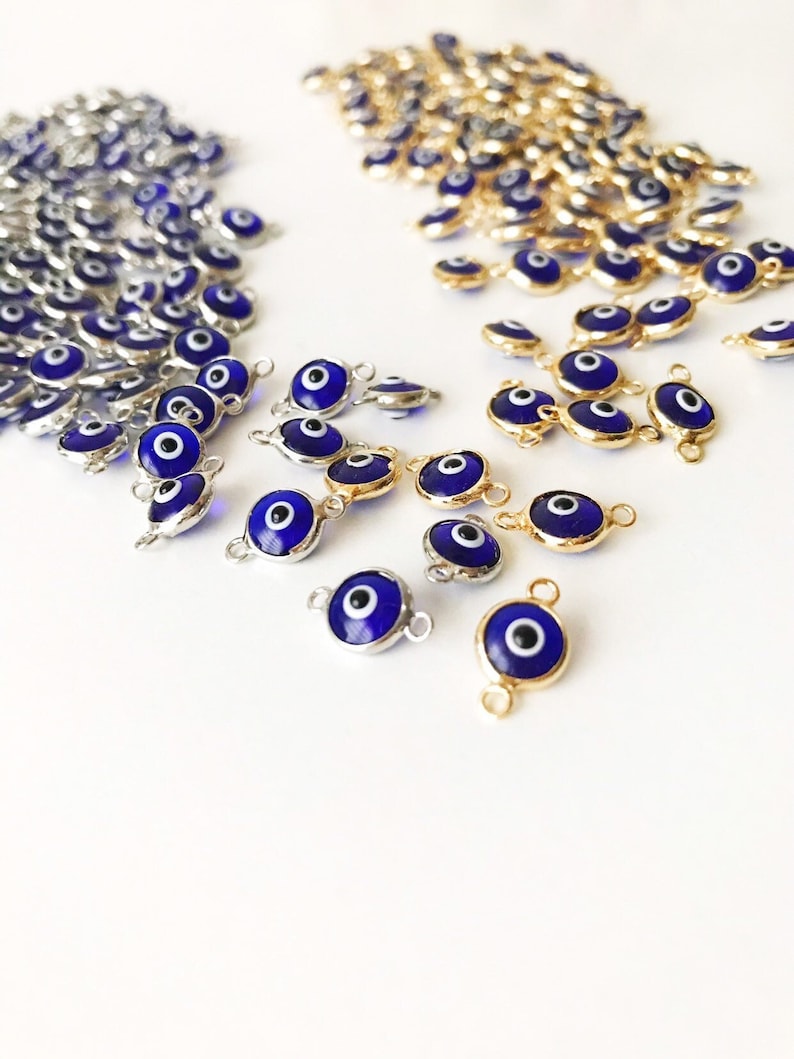 Mini Glass Evil Eye Beads, Blue Evil Eye Charm, Connectors for Unique Jewelry Making, Glass Beads for Bracelets and Necklaces, Good Luck bild 1