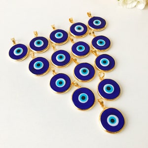 Blue evil eye bead, bulk, murano glass beads, evil eye pendant, evil eye charm, gold evil eye charm, 24K gold frame, malocchio, gold pendant image 4