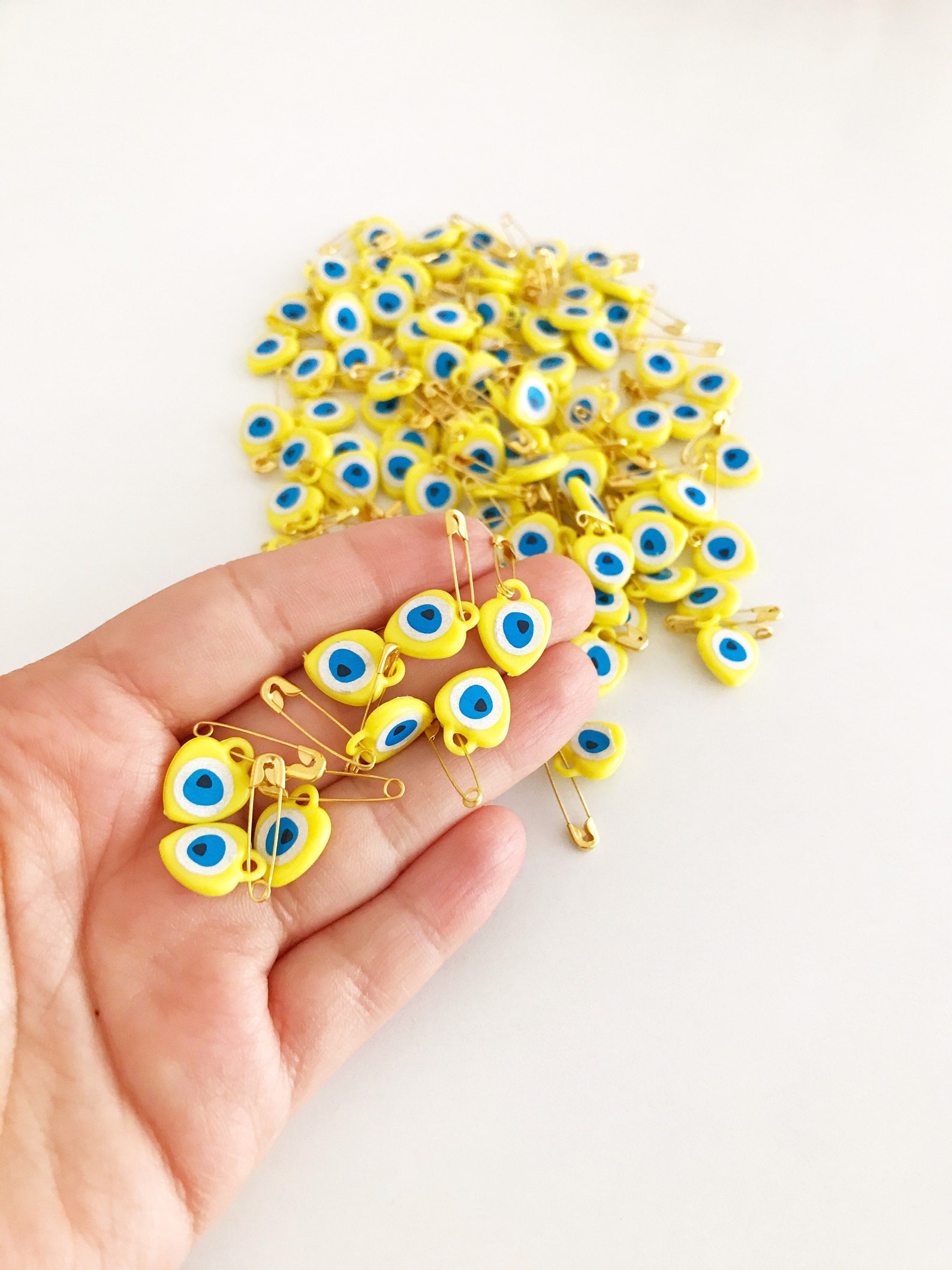 Yellow Evil Eye Bead Evil Eye Safety Pin Plastic Bead With Etsy