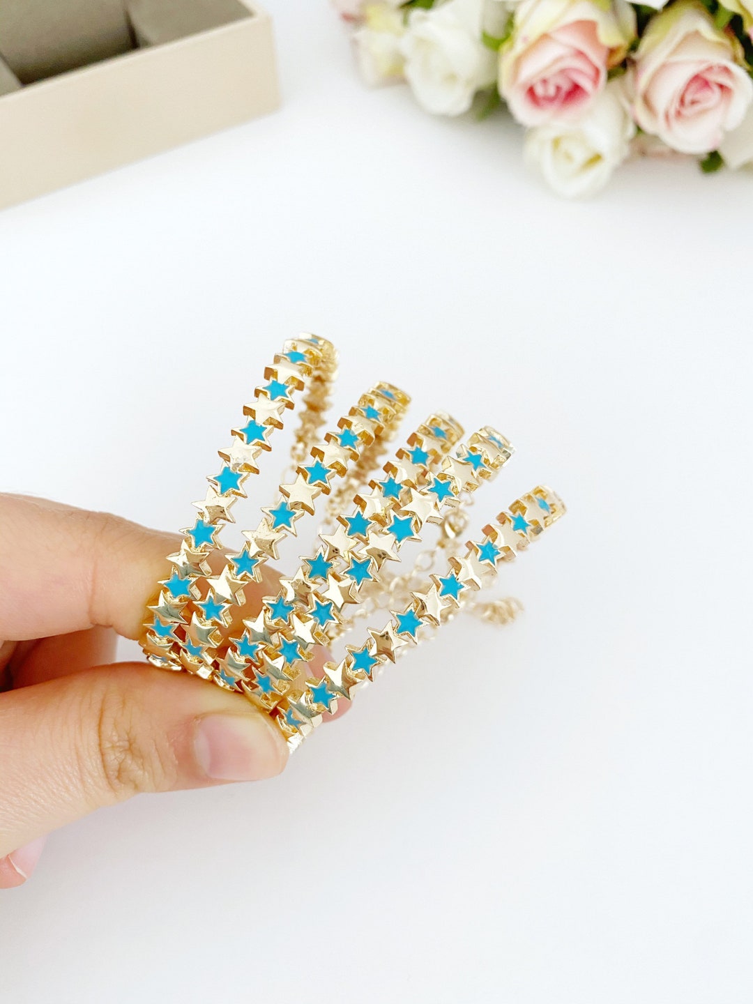 Star Cuff Bracelet, Gold Cuff Bracelet, Turquoise Star Charm