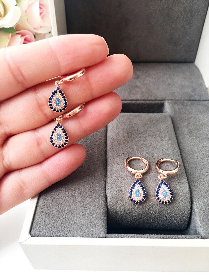 Evil Eye Hoop Earrings Gold Drop Evil Eye Earrings Small Etsy