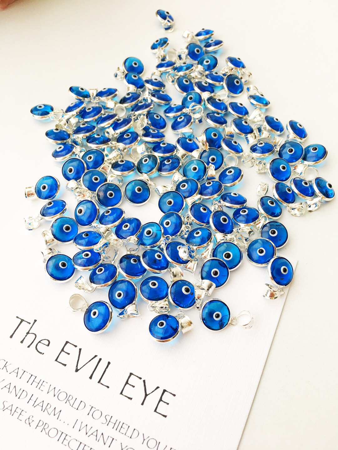 Navy Blue Evil Eye Charm Evil Eye Silver Pendant Tiny Glass Evil Eye