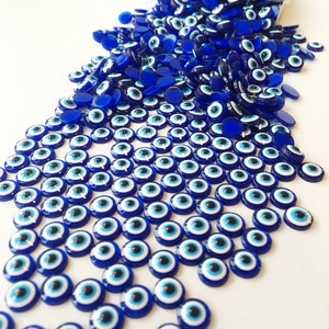 Set of 20 Blue Evil Eye Resin Cabochons, Tiny 6mm Evil Eye Cabochons for Jewelry Making, Flat Back Jewelry Cabs, Blue Eye Resin Cabs