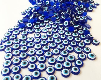 Set of 20 Blue Evil Eye Resin Cabochons, Tiny 6mm Evil Eye Cabochons for Jewelry Making, Flat Back Jewelry Cabs, Blue Eye Resin Cabs