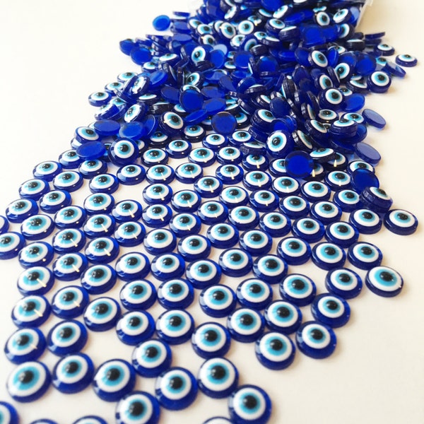 20 Evil eye cabochons, 6mm evil eye resin cabs, blue eye cabochons, evil eye cab, flat back cabs, jewelry cabochon, tiny evil eye, nazar