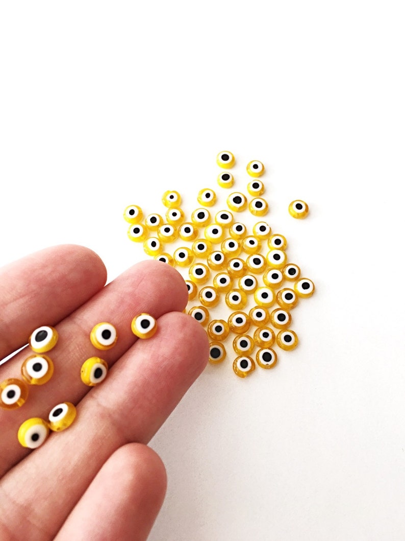 Yellow Evil Eye Beads Flat Glass Bead 6mm to 12mm Nazar Etsy