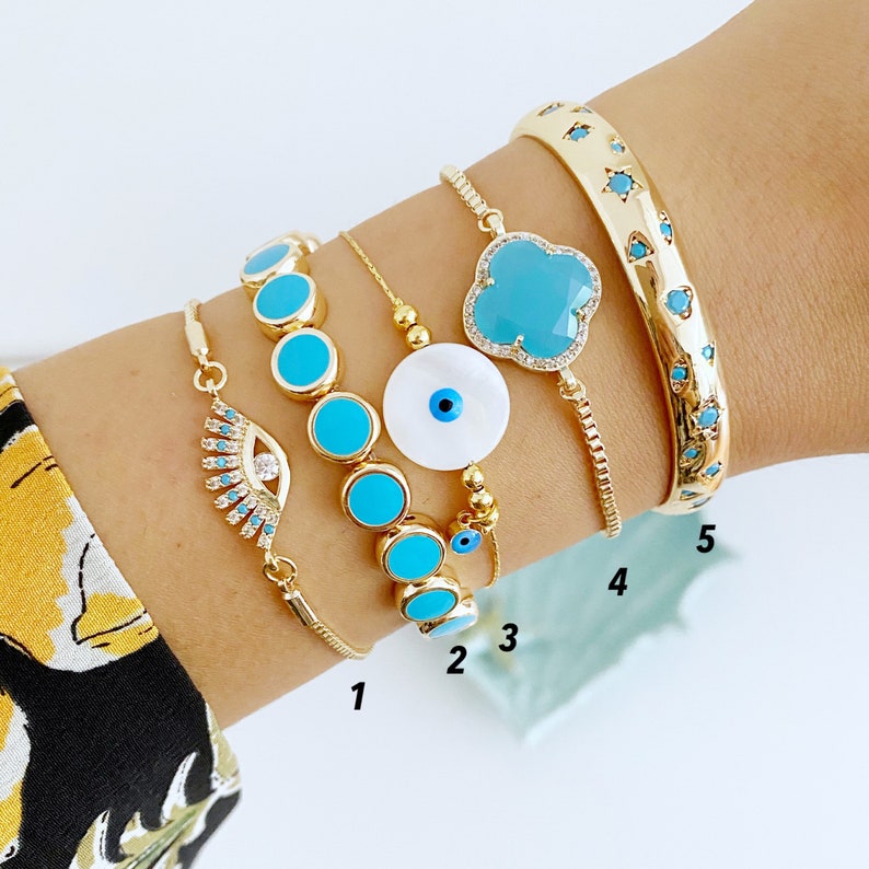 Evil Eye Bracelet Gold Bangle Bracelet Turquoise Bead Etsy UK