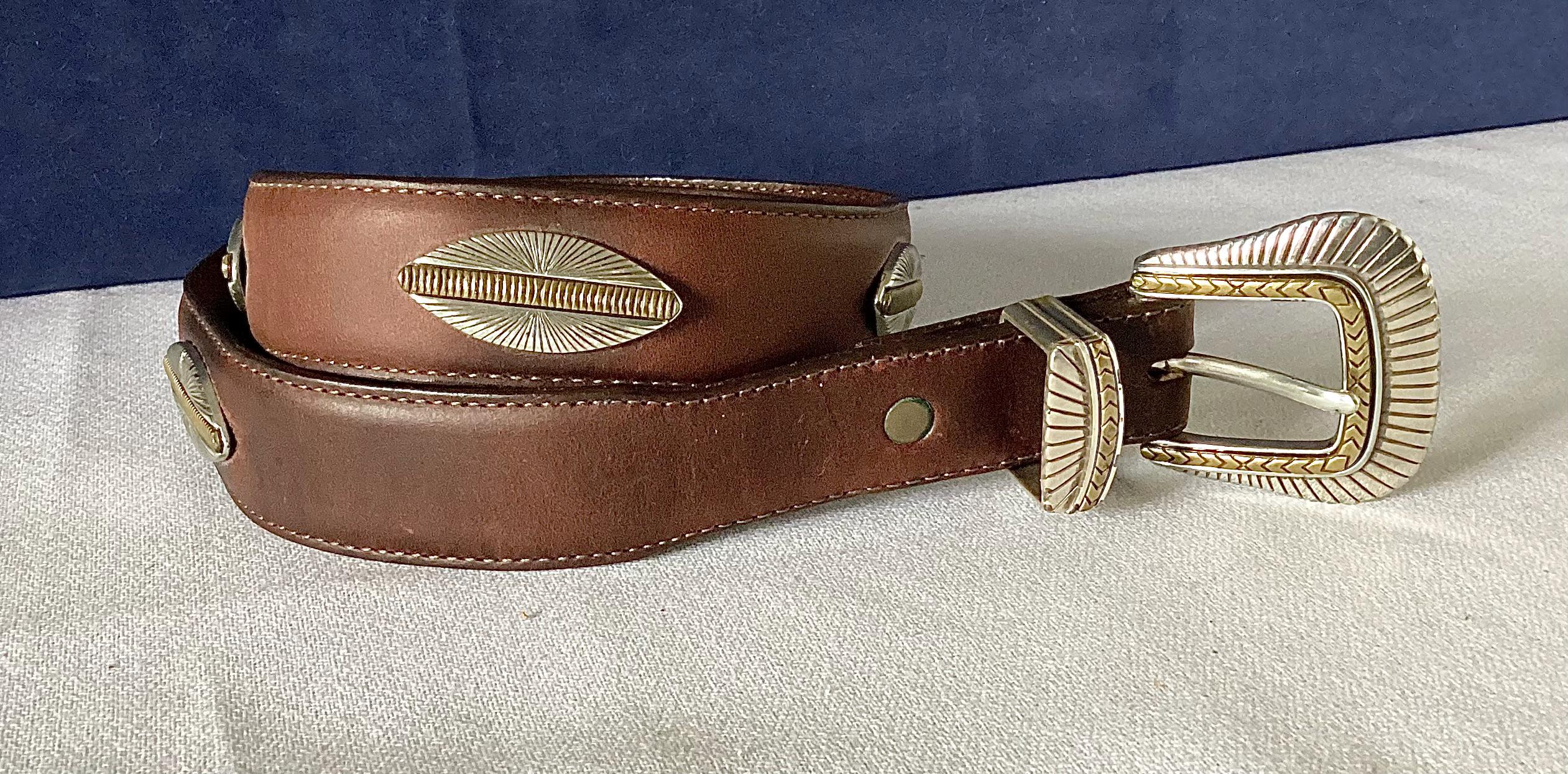 Vintage BILLY BELTS California Brown Leather Concho Belt  display picture 1