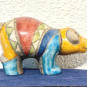 Handmade FENIX Raku Pottery Pig Figuine from South Africa