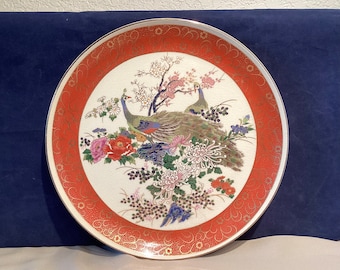 Vintage SATSUMA Japanese Decorative Plate w/ Peacocks & Cherry Blossoms, Model SUZ3