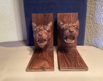 Vintage One of a Kind Hand Carved Wild Cat Bookends