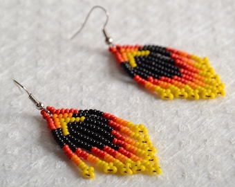 Geometric Beaded Dangle Earrings, Aztec Tribal Style