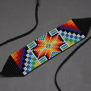 Geometric Huichol Bracelet, Tribal Geometric Bracelet, Beaded Cuff Bracelet, Native Beaded Bracelet, Seed Bead Bracelet, Authentic