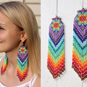 Boho Tribal Oorbellen, Kralen Oorbellen, Azteekse Oorbellen, Piramide Oorbellen, Grote Bungelende Oorbellen, Statement Oorbellen