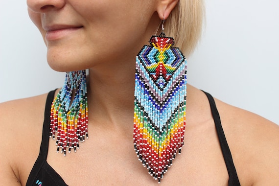 Colorful Beaded Aztec Dangle Earrings Colorful Beaded Aztec Dangle Earrings