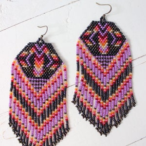 Beaded earrings, earrings with fringe, native beaded earrings, ethnic earrings, long earrings, ethnic style, boho style colorfull earrings image 2