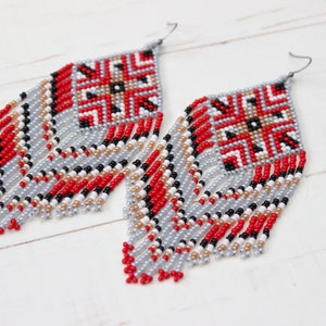 Beaded Earrings, Geometric Aztec Earrings, Tribal Earrings, Large Dangling Earrings image 4